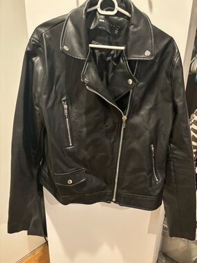ASOS Black Faux Leather Biker Jacket with Silver Hardware
